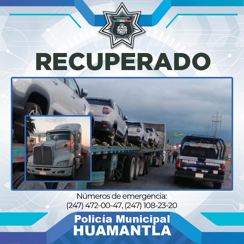 Localiza en minutos Policía de Huamantla tractocamión con reporte de robo
